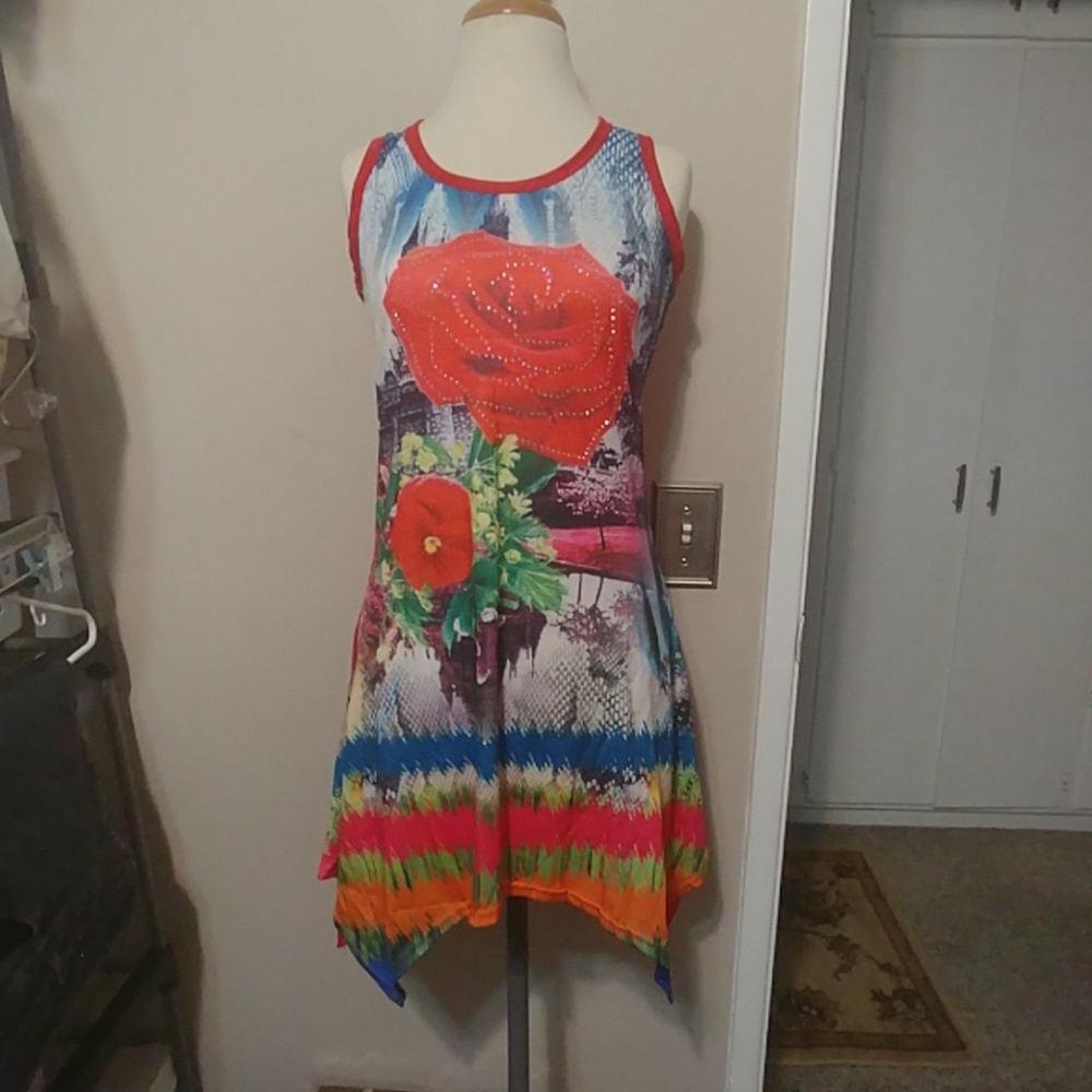 Woman sz M Red Rose Nightgown Lightweight Cotton B